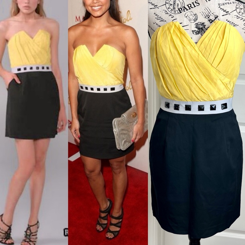 Laila Azhar Y2K Strapless Colorblock Studded Cocktail Dress Yellow Black Sz 0